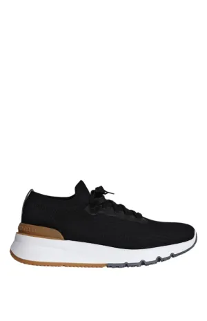 Runners in cotton knit and semi-glossy calf leather