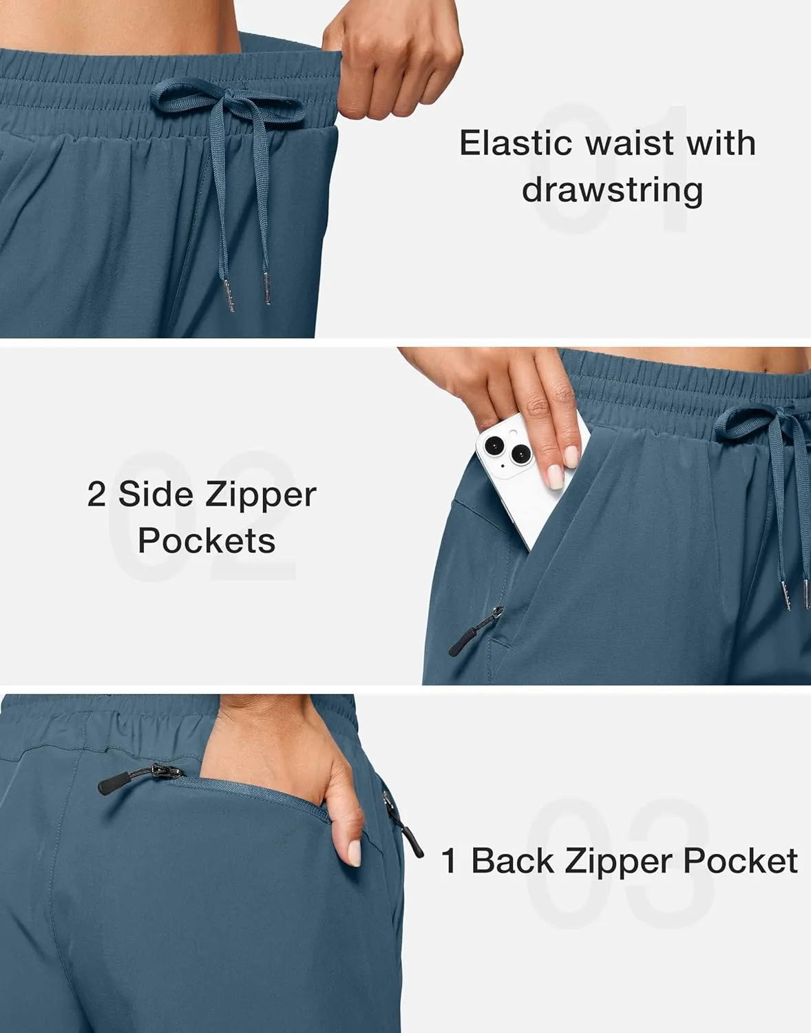 SANTINY Women's 7''/ 9'' Hiking Shorts with 3 Zipper Pockets Lightweight Quick Dry Long Athletic Golf Shorts for Women Casual