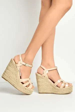 Selene Anklestrap Open Toe Wedge Sandals in Nude