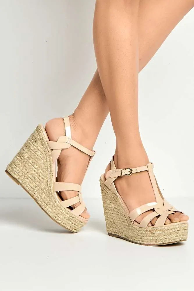 Selene Anklestrap Open Toe Wedge Sandals in Nude