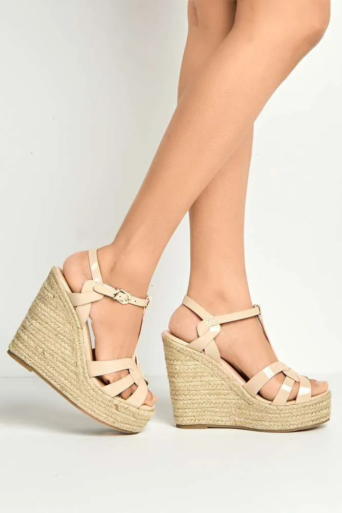 Selene Anklestrap Open Toe Wedge Sandals in Nude