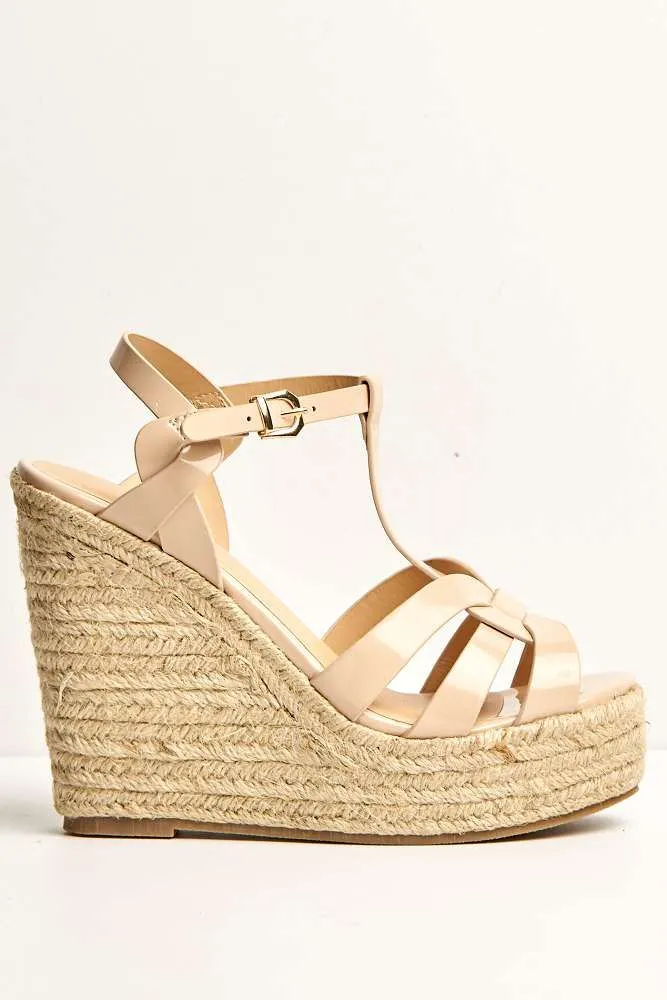 Selene Anklestrap Open Toe Wedge Sandals in Nude