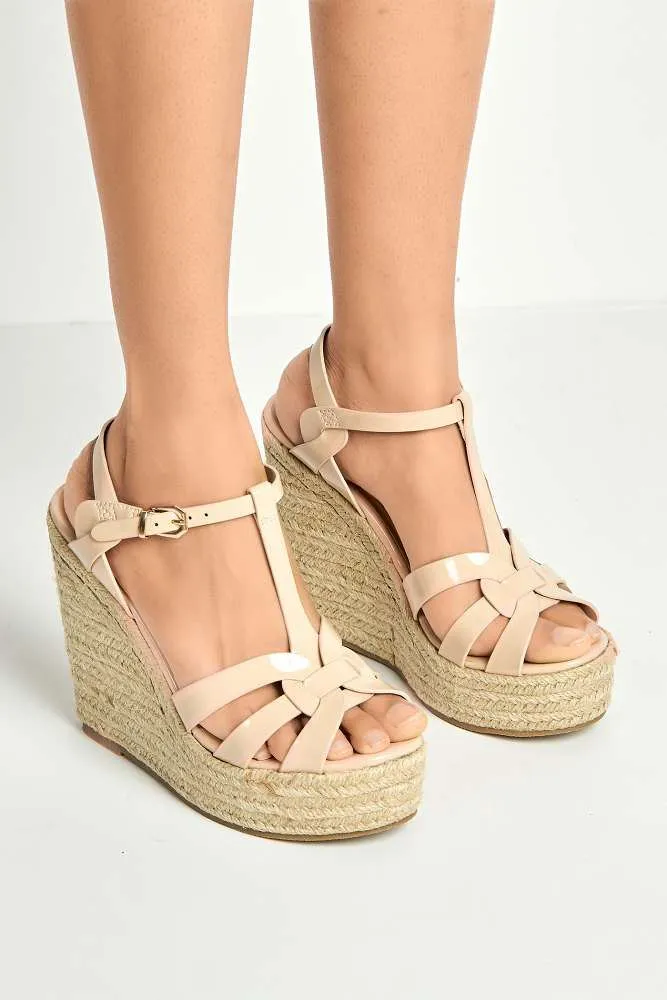 Selene Anklestrap Open Toe Wedge Sandals in Nude