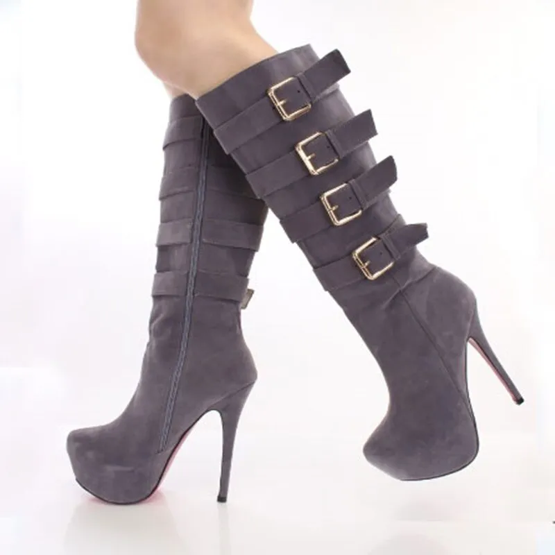 shofoo shoes.New fashion women&#39;s shoes , suede, decorative buckle, knee-hingh boots, high-heeled boots, women boots. SIZE:34-45