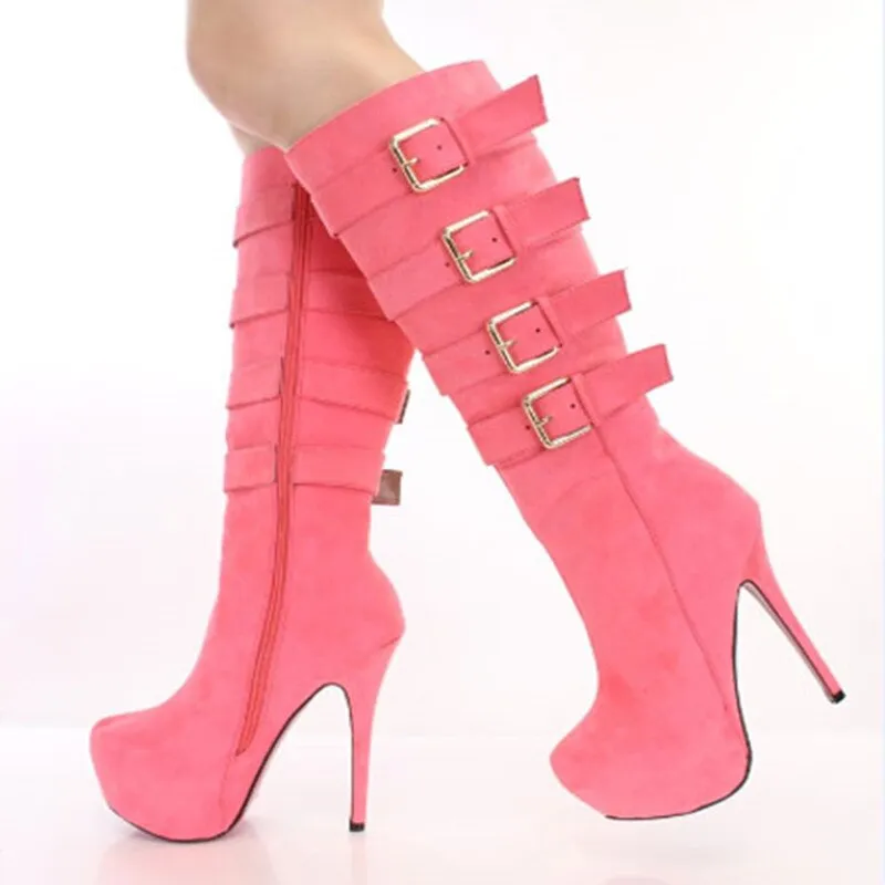 shofoo shoes.New fashion women&#39;s shoes , suede, decorative buckle, knee-hingh boots, high-heeled boots, women boots. SIZE:34-45
