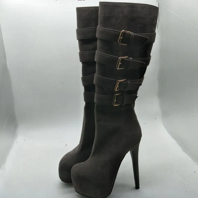shofoo shoes.New fashion women&#39;s shoes , suede, decorative buckle, knee-hingh boots, high-heeled boots, women boots. SIZE:34-45