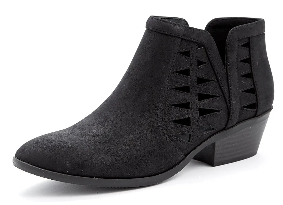 Soda Chance Black Cut Out Open Side Fashion Western Stacked Heel Ankle Bootie (7, Black)