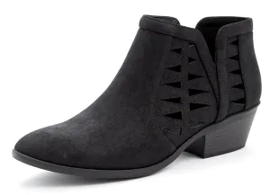 Soda Chance Black Cut Out Open Side Fashion Western Stacked Heel Ankle Booties