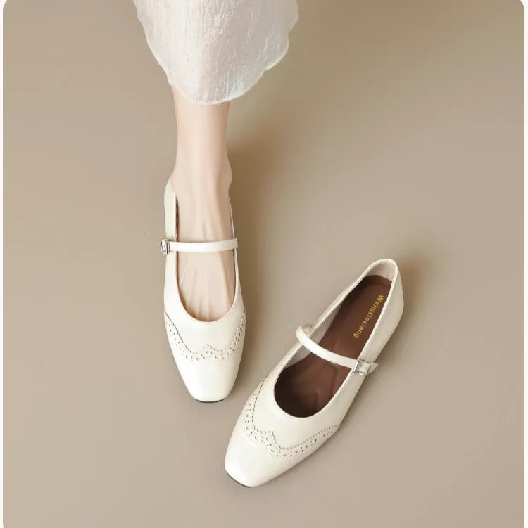 Square Toe Brogue Mary Janes Flats for Women