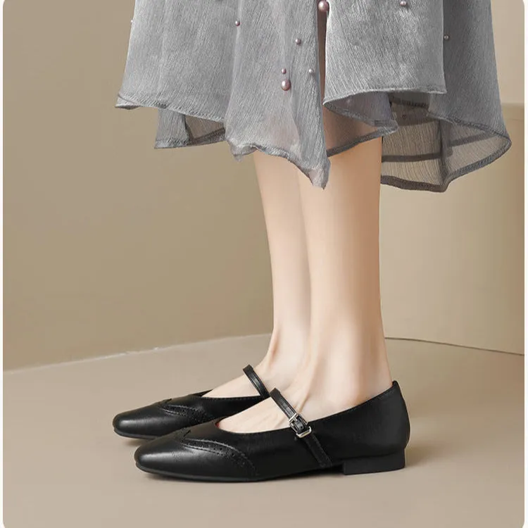 Square Toe Brogue Mary Janes Flats for Women