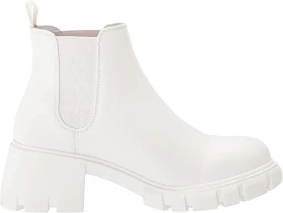 Steve Madden Howler White Pull On Block Heel Platform Fashion Ankle Boots