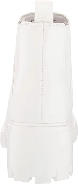 Steve Madden Howler White Pull On Block Heel Platform Fashion Ankle Boots
