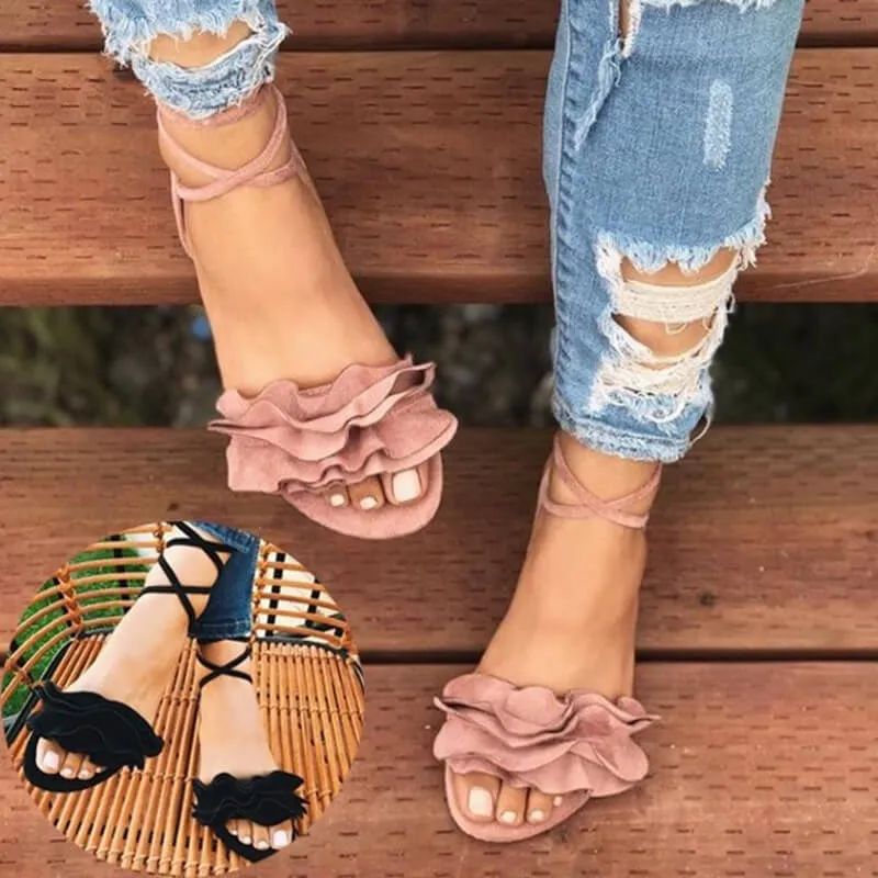 Summer Flat Strap Suede Fold Sandals