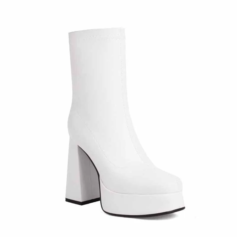 Women's chunky heeled fashion boots plus size trendy short bootie