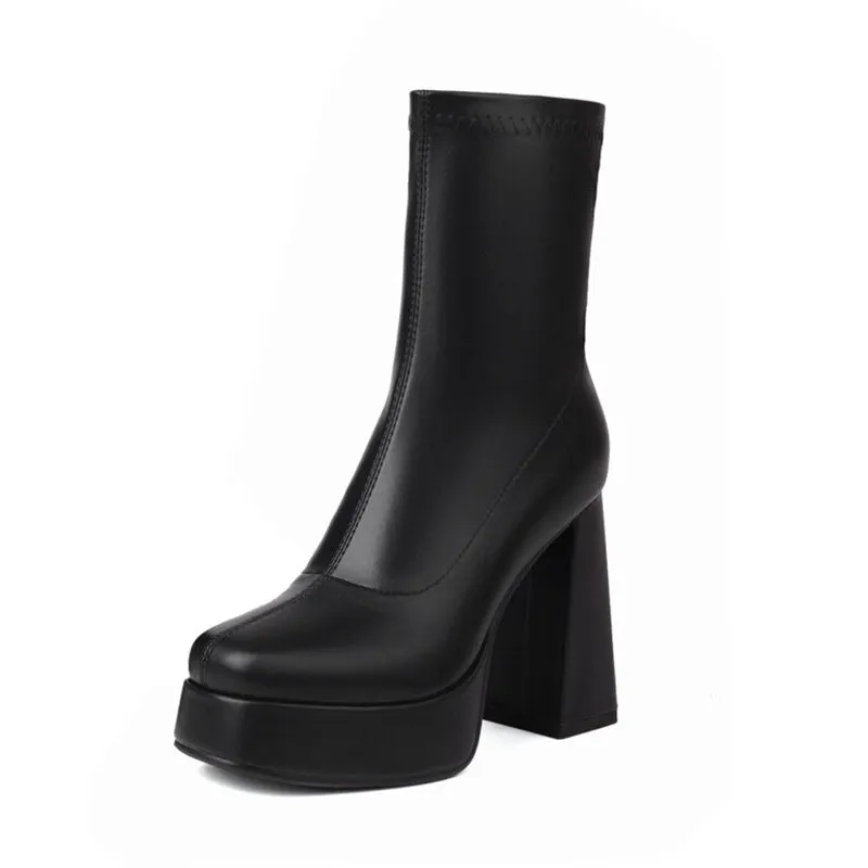 Women's chunky heeled fashion boots plus size trendy short bootie