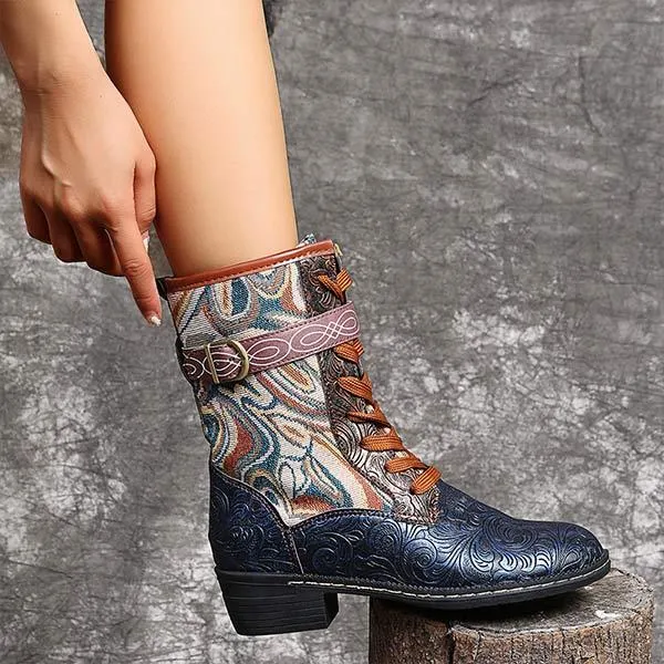 Women's Ethnic Style Mid-Calf Embroidered Martin Boots 67236307C