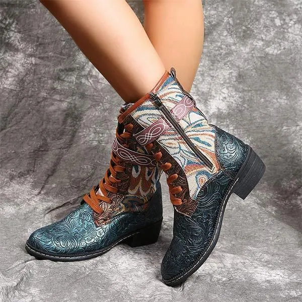 Women's Ethnic Style Mid-Calf Embroidered Martin Boots 67236307C