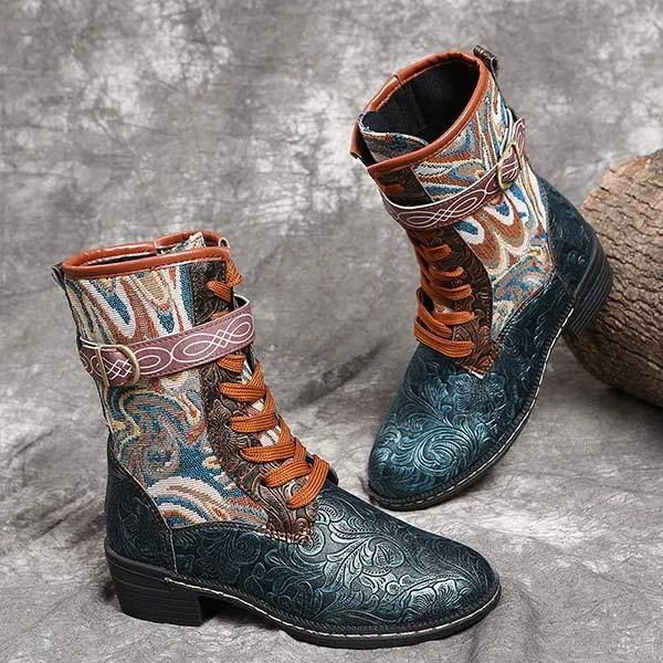 Women's Ethnic Style Mid-Calf Embroidered Martin Boots 67236307C