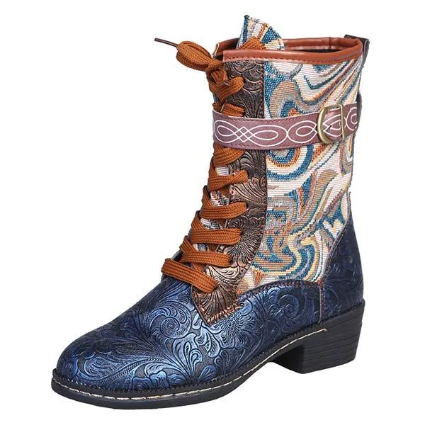 Women's Ethnic Style Mid-Calf Embroidered Martin Boots 67236307C