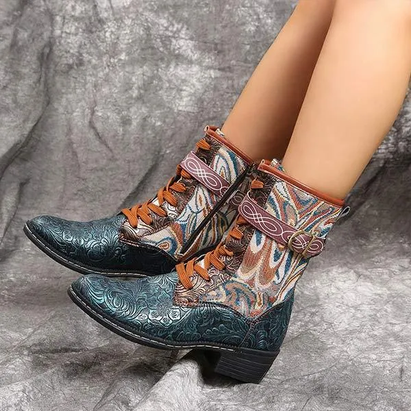 Women's Ethnic Style Mid-Calf Embroidered Martin Boots 67236307C