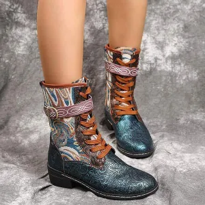 Women's Ethnic Style Mid-Calf Embroidered Martin Boots 67236307C
