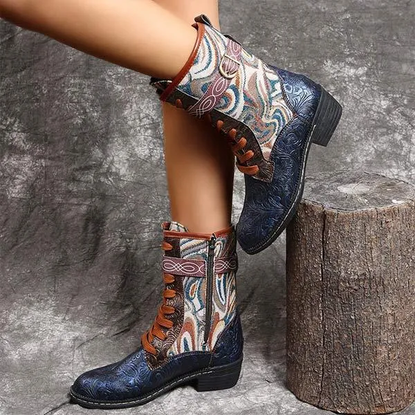 Women's Ethnic Style Mid-Calf Embroidered Martin Boots 67236307C