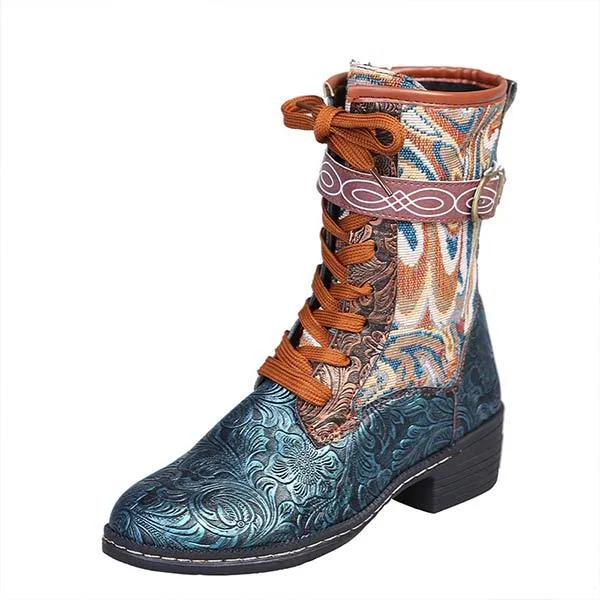 Women's Ethnic Style Mid-Calf Embroidered Martin Boots 67236307C