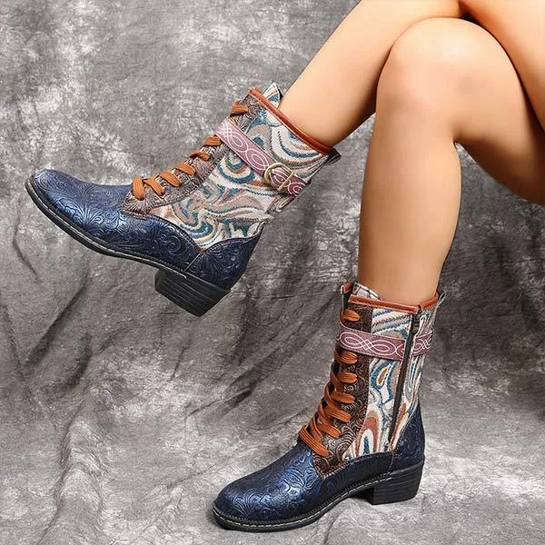 Women's Ethnic Style Mid-Calf Embroidered Martin Boots 67236307C