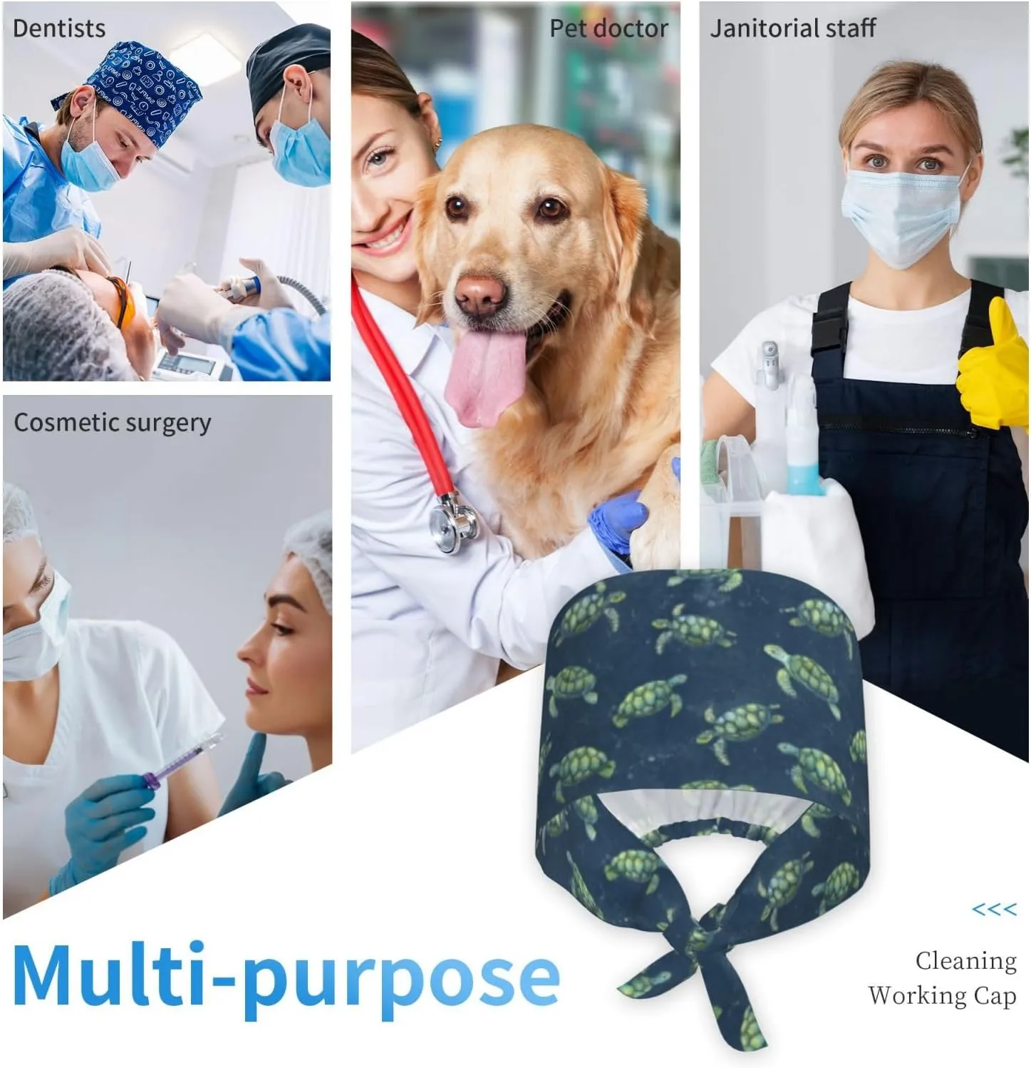 Working Cap Scrub Cap with Sweatband Adjustable Tie Back Hat for Women Nurse Dentist