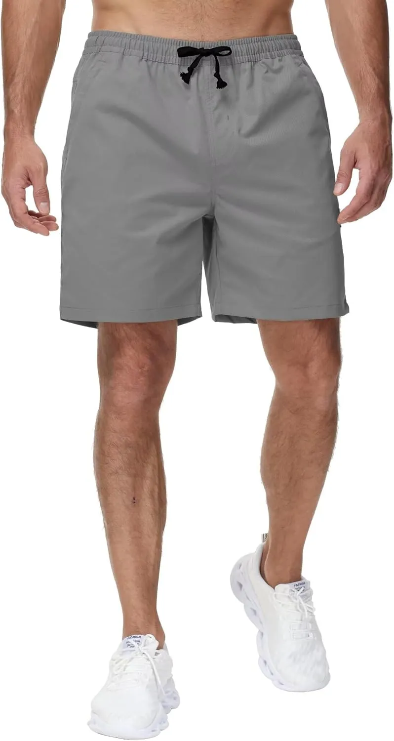 Yundobop Men's Casual 7 Inch Shorts Twill Drawstring Summer Beach Stretch Golf Shorts with Zipper Pockets